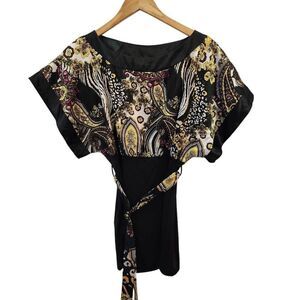 Body Central blouse paisley belted Y2K black yellow white Size medium USA tunic